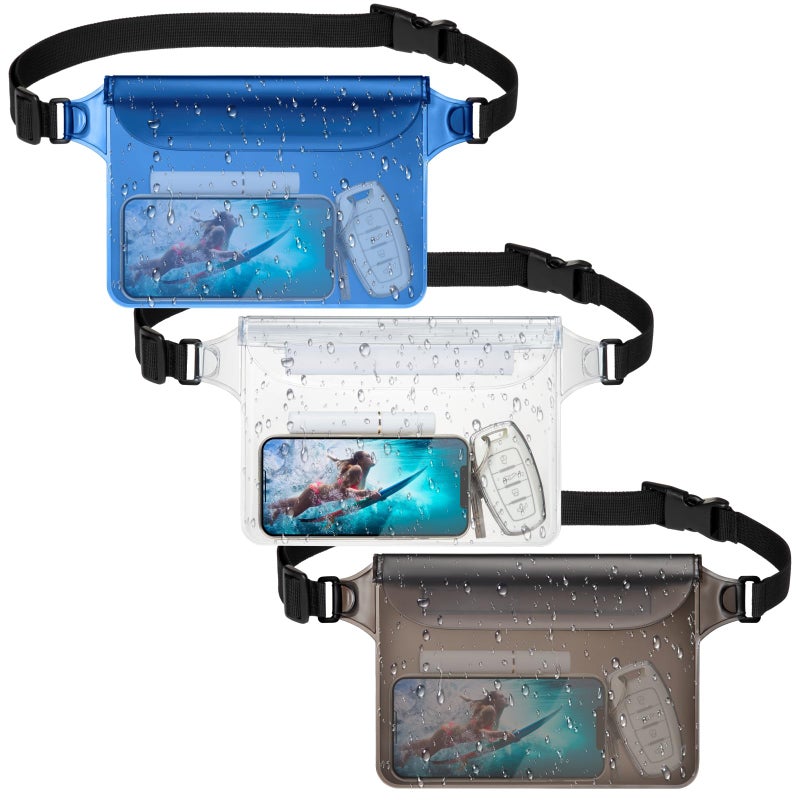 F-color Waterproof Fanny Pack - 3 Pack Waterproof Phone Pouch with Waist Strap - Cruise Essentials 2025 Must Haves Waterproof Pouch Dry Bag Keep Phone Valuables Safe for Beach Kayaking Boating Fishing - Image 1